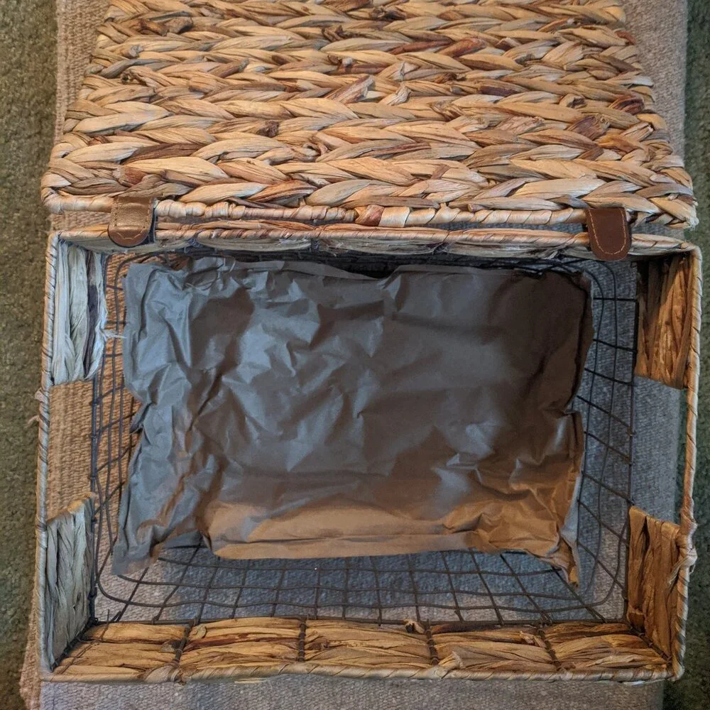 Breathable See-through Wired Gift Basket w/ Lid for Pet Cage Crate Storage Bin